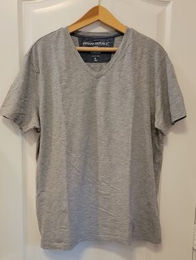 Banana Republic Men's Gray Striped V-Neck Short Sleeve Tee